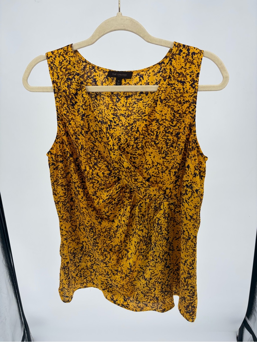 The Limited Mustard Yellow and Purple Printed Twist-Front Tank